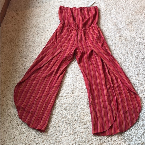 Anthropologie Drew red magenta striped jumpsuit - Picture 2 of 10